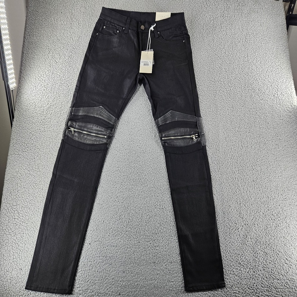 mnml Jeans Mens 30 Black X186 Moto Biker Streetwear Grunge Slim‎ Skater Stretch